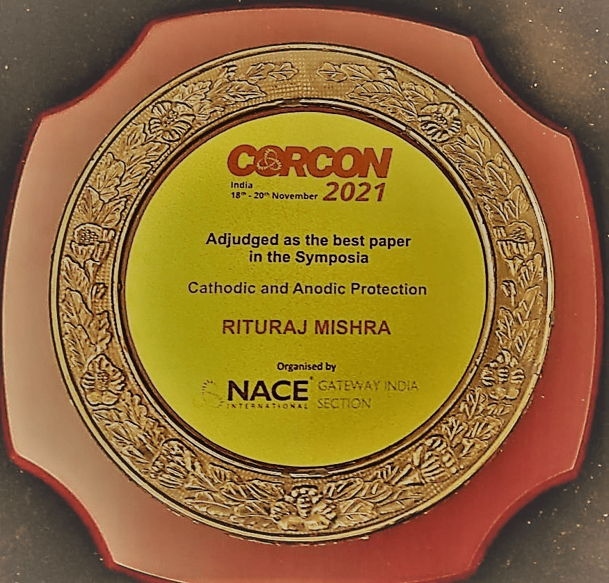 Rituraj Mishra receives ‘Best Paper Award’ at the international Corrosion Conference – CORCON 2021
