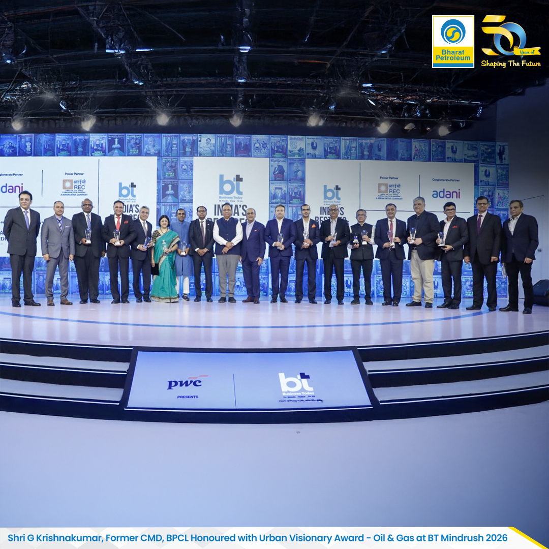 Shri G. Krishnakumar, Former CMD, BPCL, honoured with the Urban Visionary Award – Oil & Gas at BT MindRush 2026