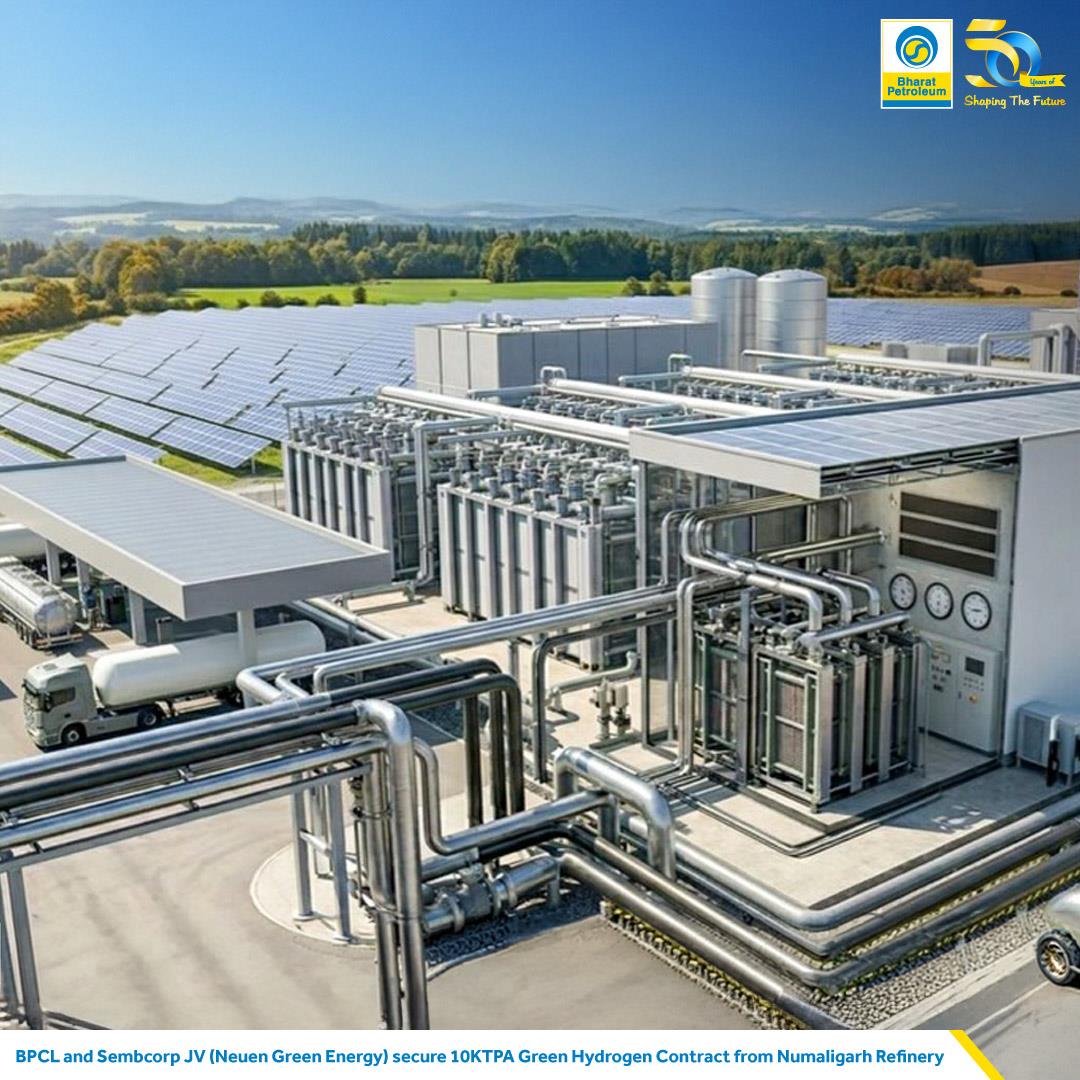 NeuEN Green Energy Pvt. Ltd., the 50:50 JV of BPCL and Sembcorp Green Hydrogen India, secures a 10 KTPA green hydrogen supply contract from Numaligarh Refinery Ltd.